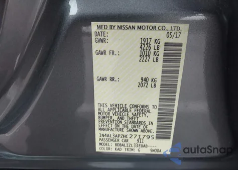 2017 Nissan Altima 2.5 Sv из США, поврежденный, VIN 1N4AL3AP2HC271795